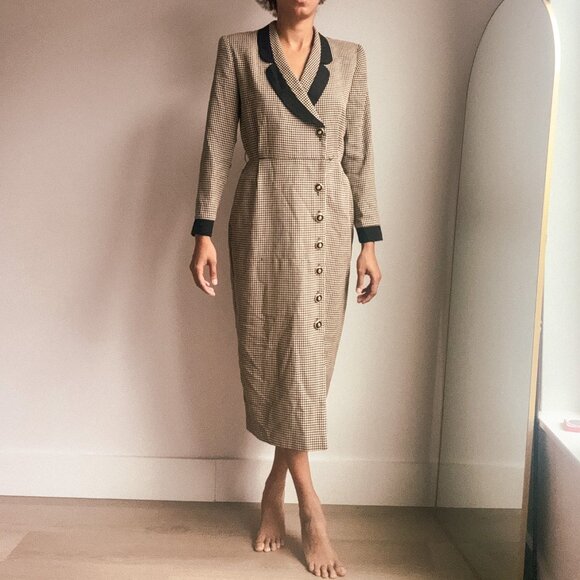 Vintage Julian Taylor NY Houndstooth Dress 80s/90s Workwear Style Sz 6 - Picture 1 of 9